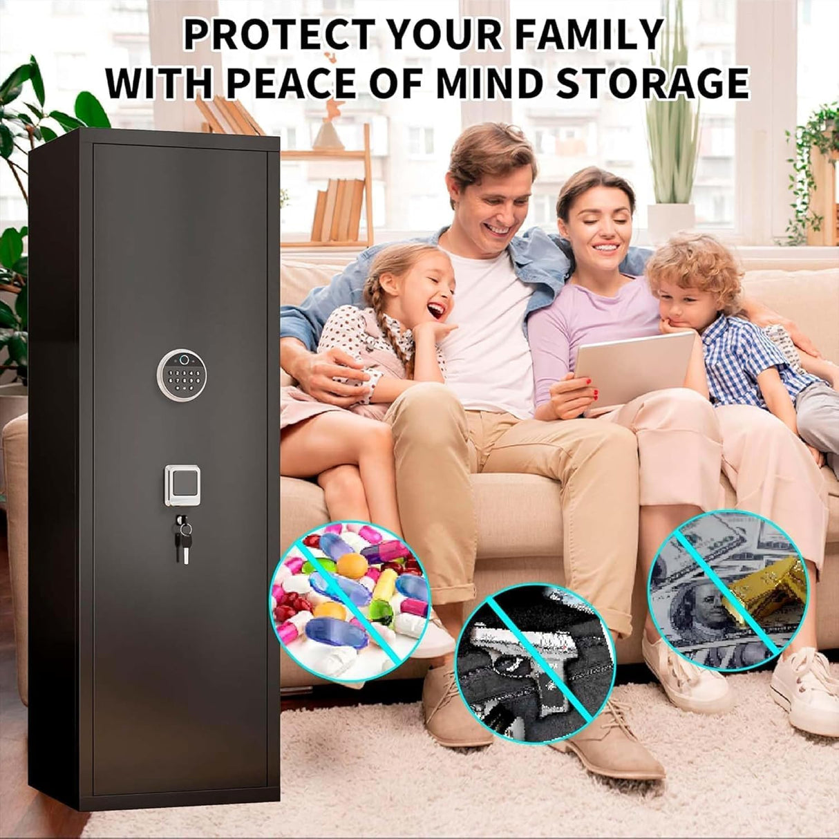 10-12 Gun Safe, Biometric Gun Cabinet for Rifles and Pistols, No Assembly Required, Quick Access Gun Safe with Password and Fingerprint, Large Gun Locker for Home with Removable Shelves&Pistol Pockets BEESTMUEBLE