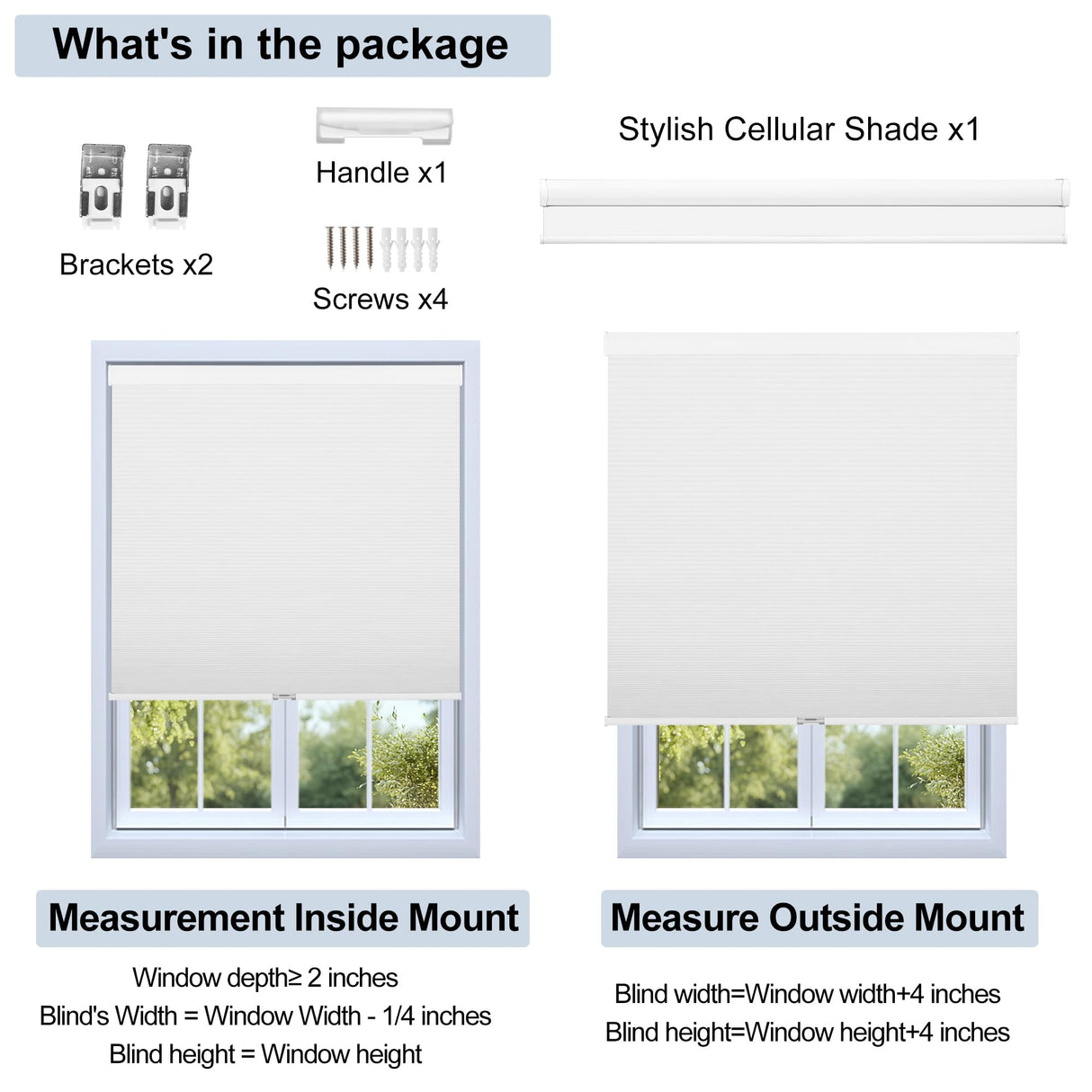 BERISSA Custom Cellular Shades Cordless, Blackout Cellular Window Blinds, Pull Down Blackout Blinds Honeycomb Indoor Windows Shades for Home Office Bedroom, Easy to Install, White BERISSA