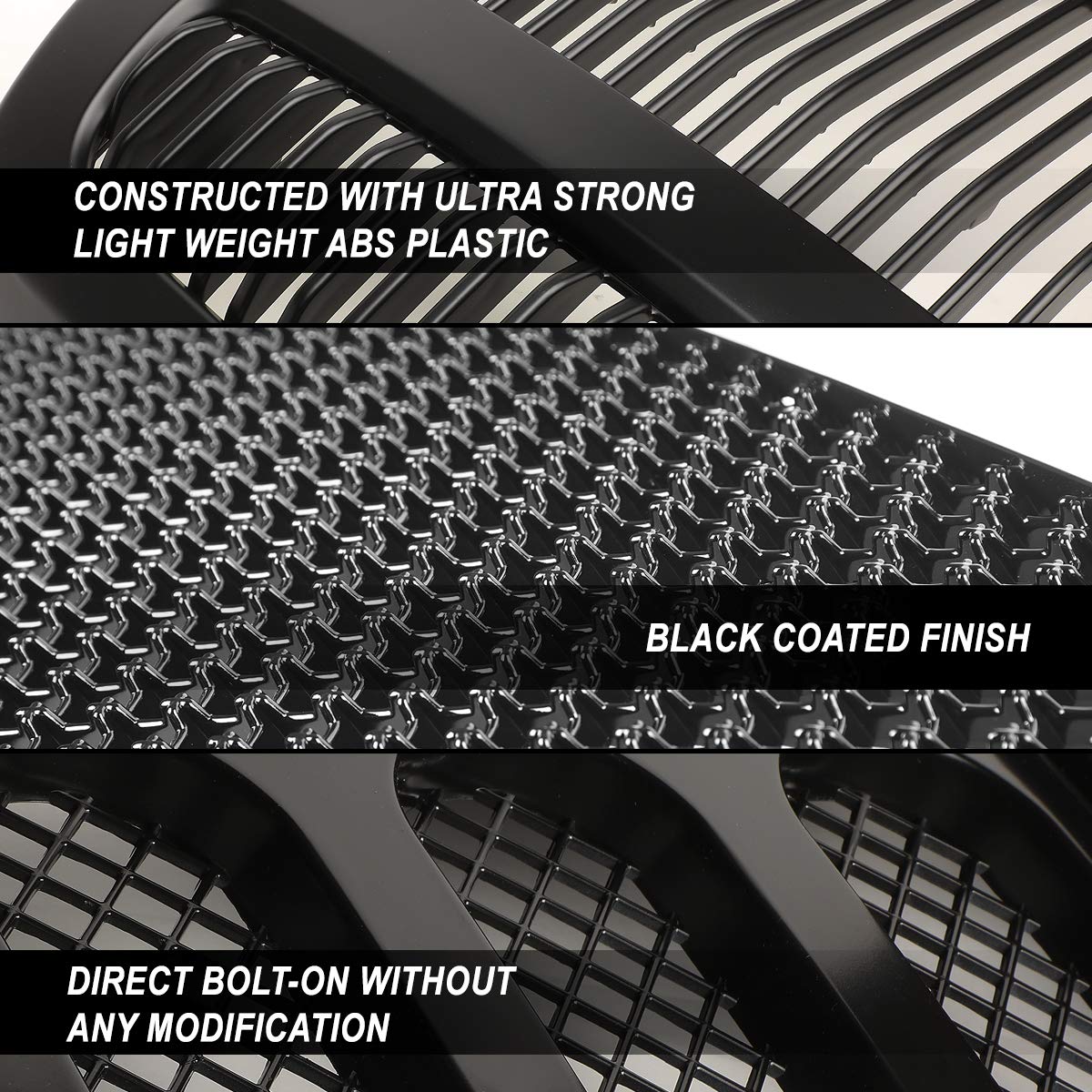 DNA MOTORING GRF-001-T1-MBK Badgeless Diamond Mesh Front Bumper Grille Compatible with 99-02 Silverado 1500 2500, 00-06 Tahoe/Suburban 1500 2500, Matte Black DNA MOTORING