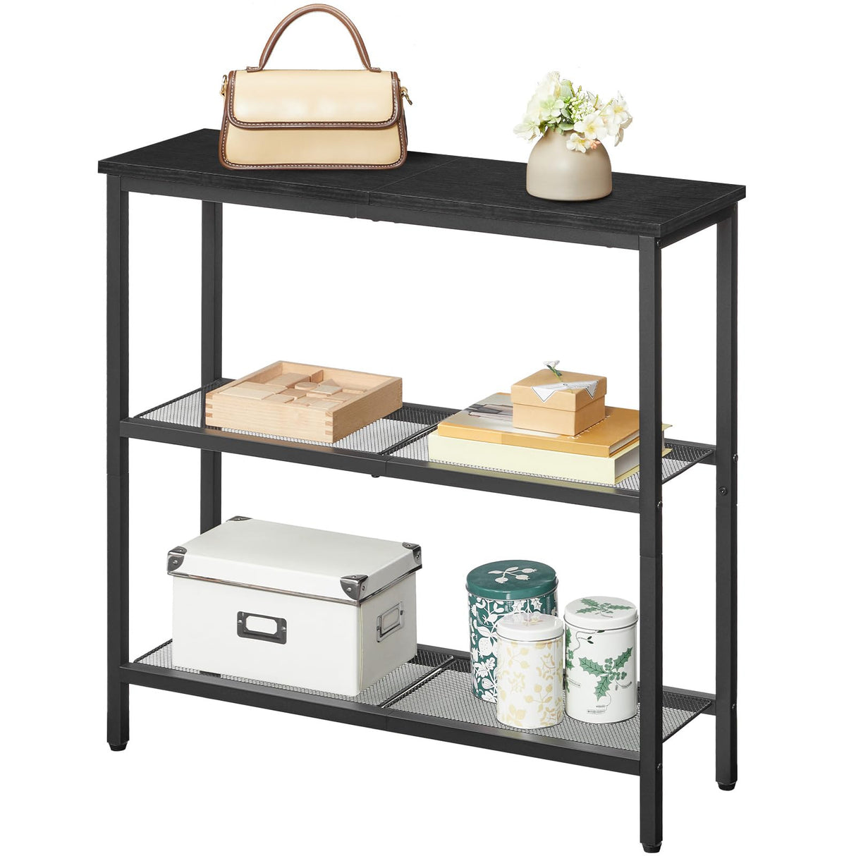 HOOBRO 29.5" Narrow Console Table, 3-Tier Entryway Table, Thin Sofa Table with Shelves, Side Table, Display Table, for Hallway, Entrance, Living Room, Bedroom, Black BB73XG01 HOOBRO