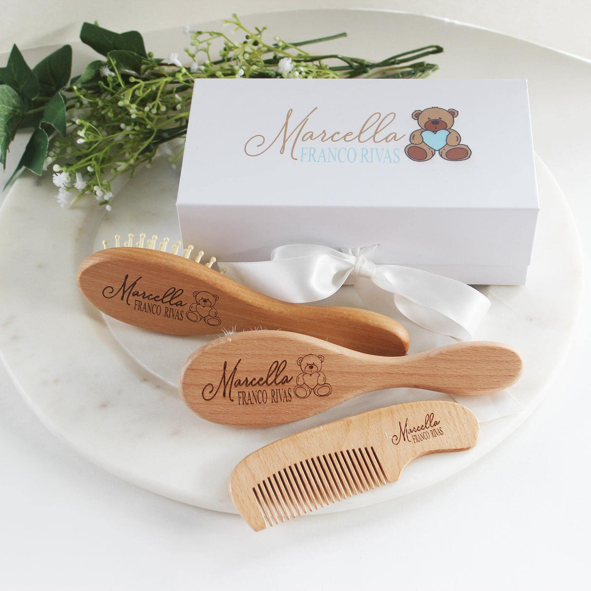 Custom Wooden Baby Brush Set | Personalized Wooden Baby Brush | Personalized Baby Gift Boys Forever Personalized