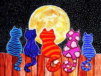 DIY 5D Diamond Painting Colorful Cat, Moon,Art Paintings Full Drill Diamond Painting by Number Kits, Gift for Adults Kids, Children’s Room Home Wall Decor.(Y-L-M-30X40)