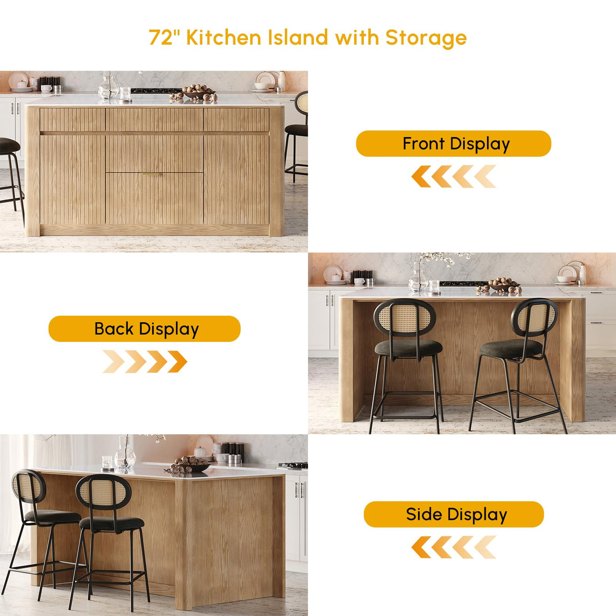 homary Kitchen Island Modern Wood Kitchen Island with Sintered Stone Top and Storage,Whitewash, Spacious Design for 2-3 Stools (Whitewash, 72'') homary