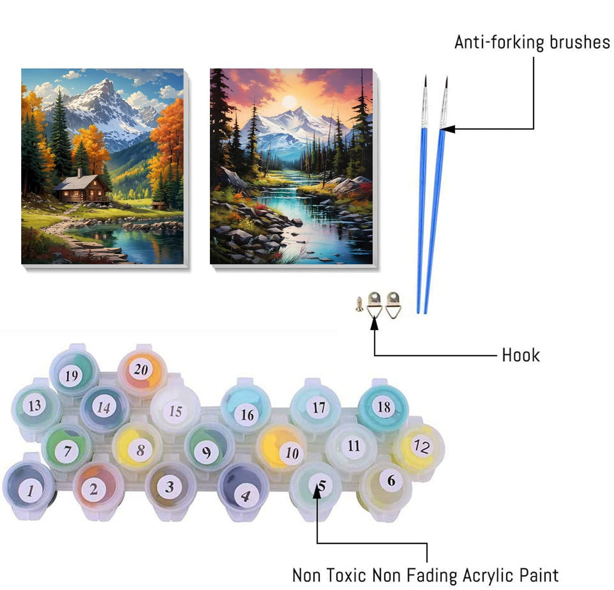 2 Pack Mountain Paint by Numbers Kit for Adults Beginner with Framed,Easy Adult Paint by Number Kits on Canvas DIY Painting for Beginners Art by Numbers for Home Wall Decor 10x12 Inch NEGEKFKX