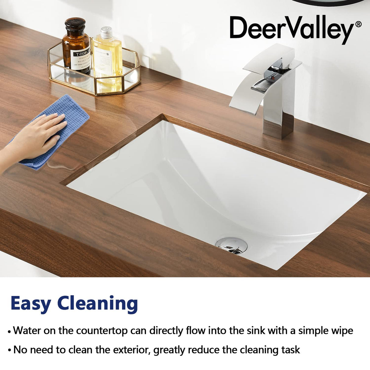 DeerValley DV-1U101 Ally Undermount Bathroom Sink Rectangular, 21'' x 15'' Vessel Sink Rectrangle Undermount Bathroom Sink White Ceramic Lavatory Vanity Vessel Sink with Overflow Deer Valley