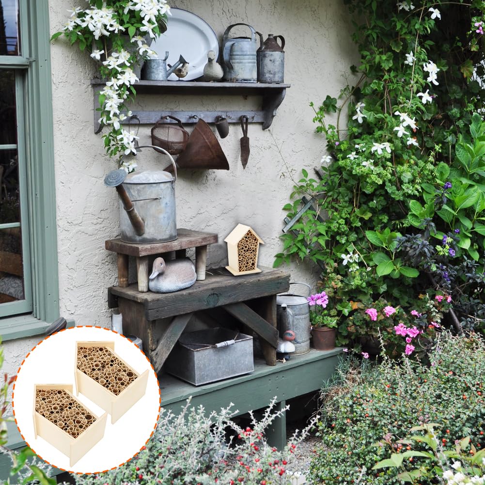 Lwuey Bee House, Wooden Insect Hotel Hanging Bamboo Bees Hive Habitat Bug Garden Shelter Insects House Decoration Beneficial Nests Box Decorations for Butterfly Bird Outdoors Attracts Pollinators 2PCS Lwuey