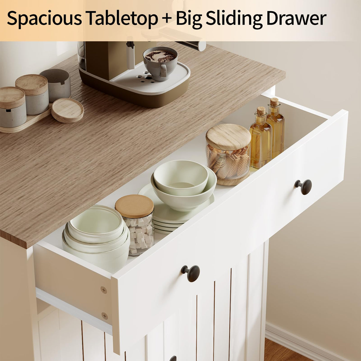 GarveeHome 29.5" Sideboard Buffet Cabinet with Storage, Wooden Kitchen Storage Cabinet with Adjustable Shelf, Modern Coffee Bar Buffet Table for Living Room Entryway Dining Room GarveeHome