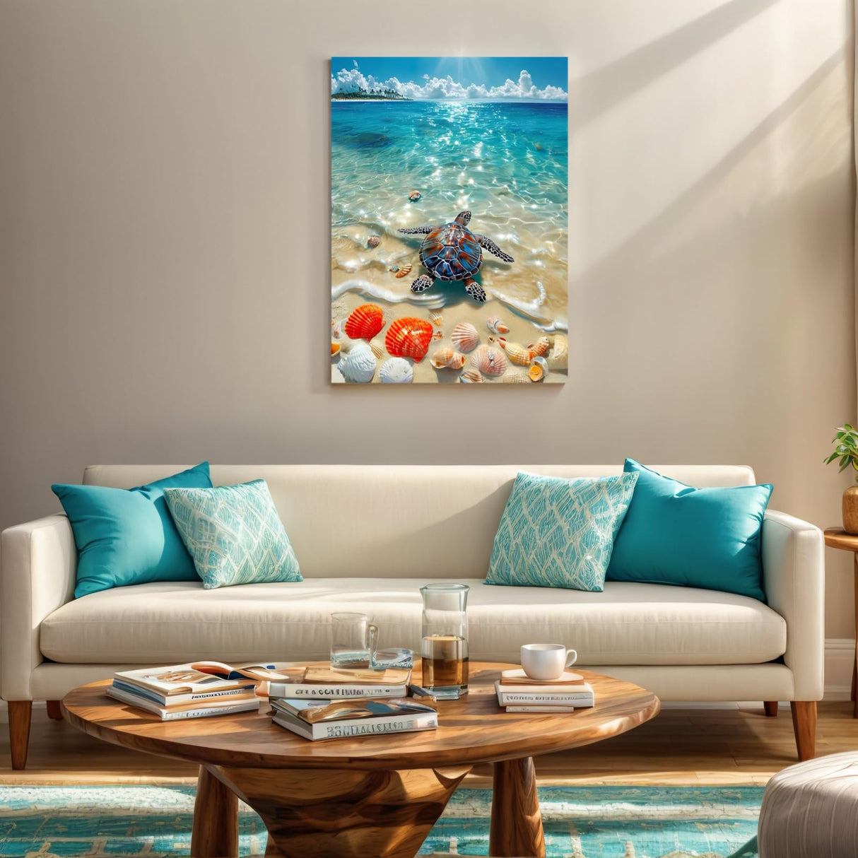 PINFFSHU 5D Diamond Painting Kits: Sea Turtle on Beach with Seashells - DIY Full Drill Relaxation Art for Adults & Beginners - Sparkling Gem Dots Crystal Coastal Scenery Home Wall Decor 12 x 16 Inch PINFFSHU