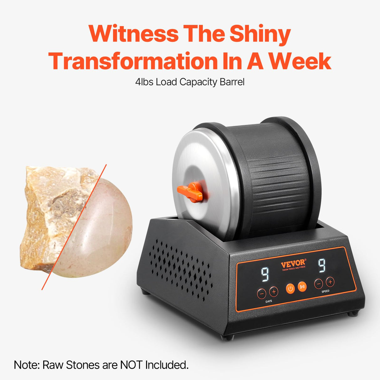 VEVOR Rock Tumbler Machine, 4 lbs Rock Polishing Machine, 9 Speed Settings 9-Day Polishing Timer Stone Tumbler, Direct Drive Motor Rock Polisher, Cold-rolled Steel Body, Rock Polisher for Adults Kids VEVOR