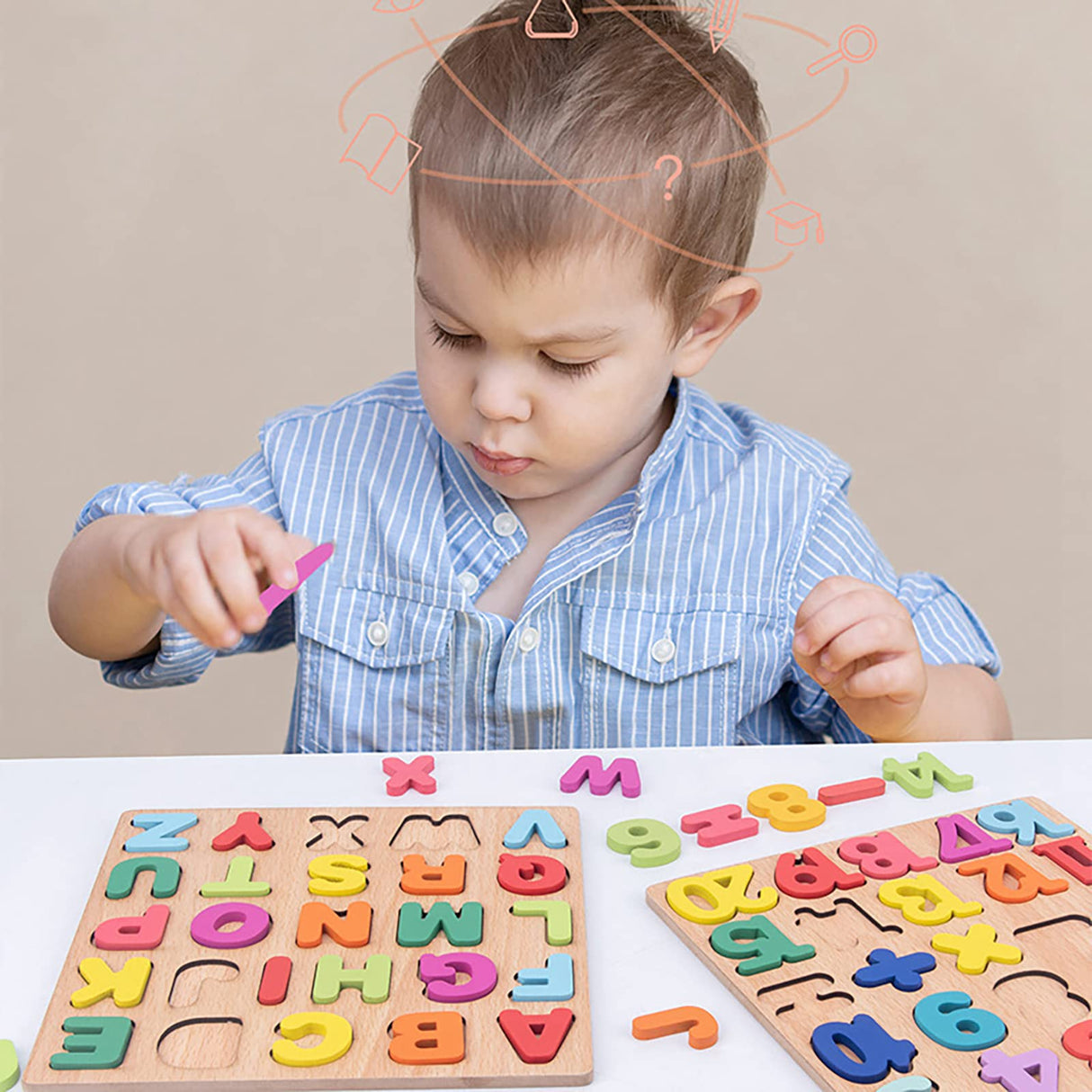Wooden Puzzles for Toddlers, 3pack Alphabet Shape Puzzles for Kids 3 Wooden Montessori Toddler Puzzles Wooden Alphabet Number Shape Puzzles for Kids 3 Years Old Boys & Girls Winbar