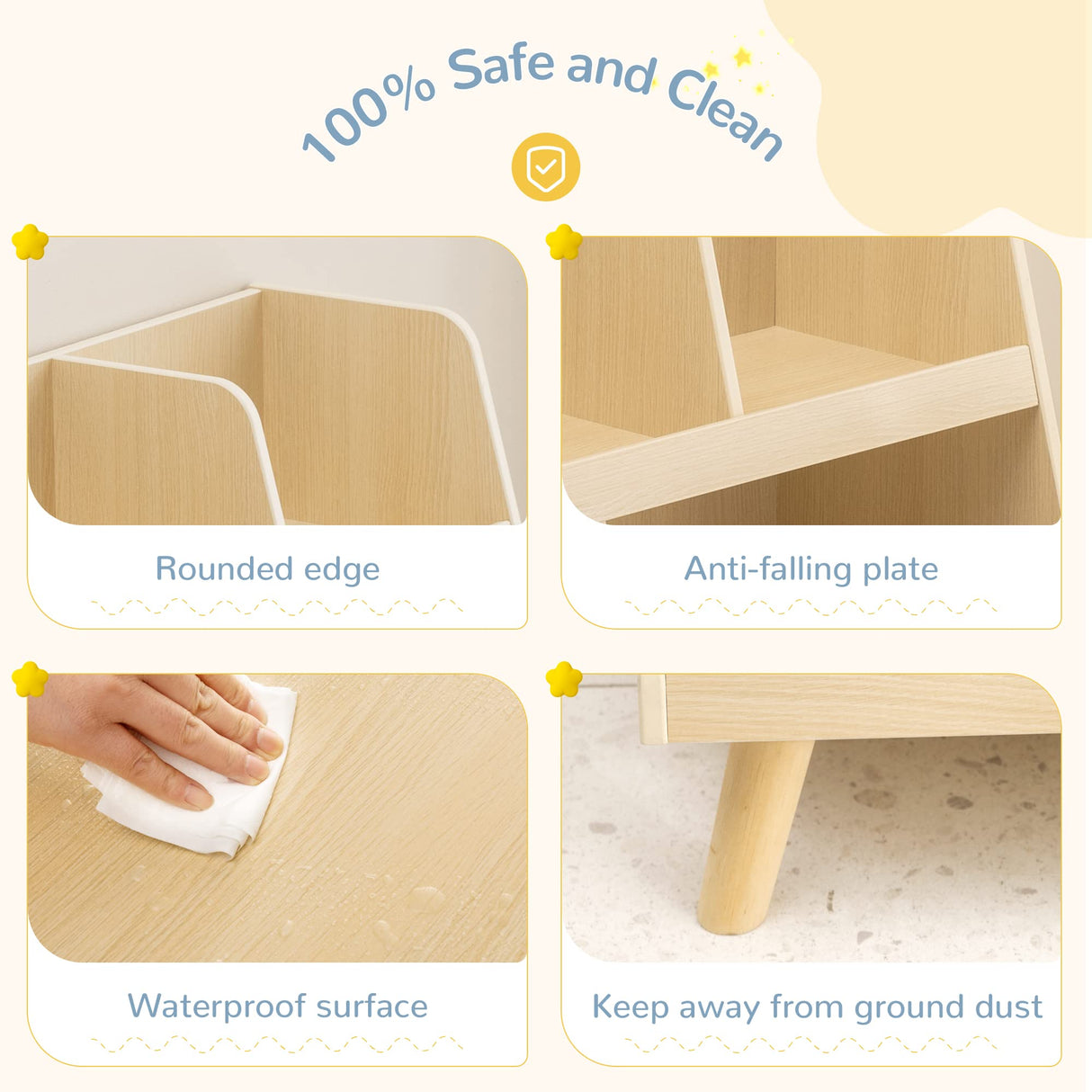 Curipeer Kids Bookshelf, Baby Book shelf and Toy Organizer, Wooden Open Bookcase with 5 Cubbies, 2-Tier Baby Storage Display, Christmas and Birthday Gifts for Playing Room, Nursery, Natural Wood Color Curipeer