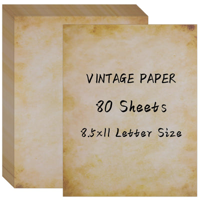 80 Sheets Vintage Paper, 8.5" x 11" Antique Stationary Paper for Writing, Letter Size Printer Paper, Double-sided Aged Parchment Paper for Printing, Decorative Old Look Paper for Invites Resume