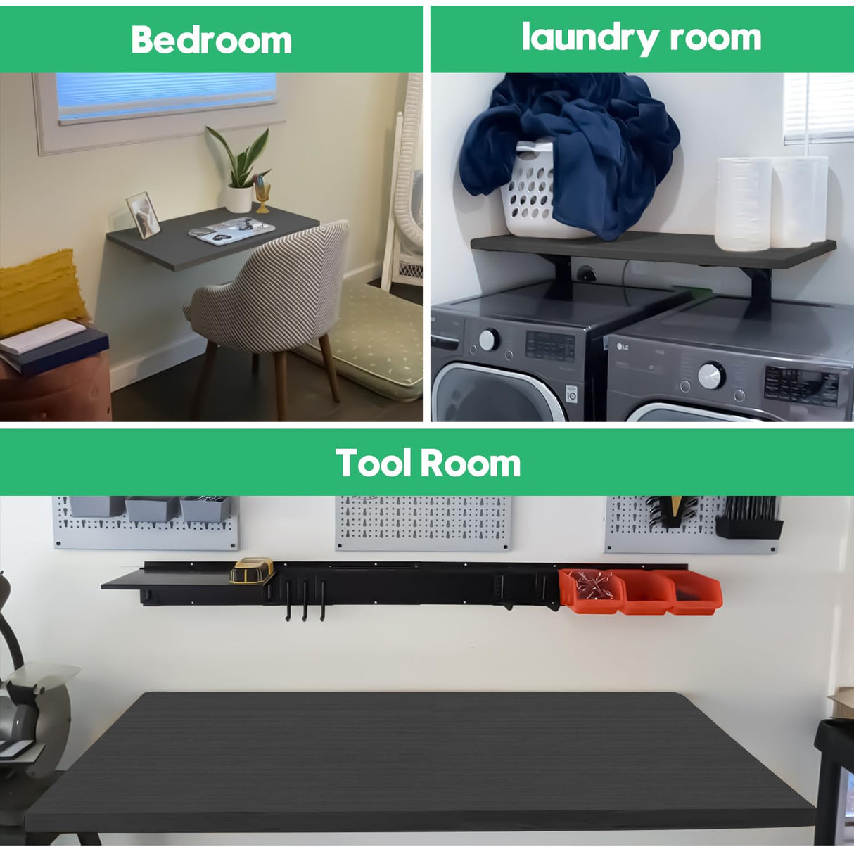 Wall Mounted Folding Table, Laundry Table Floating Countertop, with 40" x 20" Solid Wood Tabletop, Holds Up to 300 Lb for Small Spaces, Rv, Home Office, Garage, Basement Kitchen, Bar, Laptop Fistihon