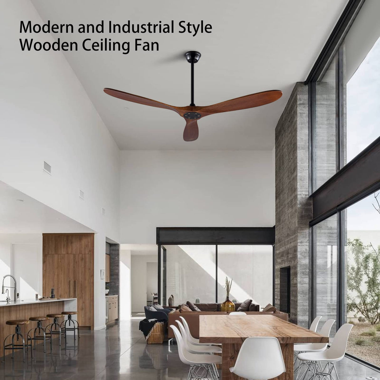 XBIBI 60 Inch Ceiling Fans Without Light, Solid Wood Ceiling Fan No Light with Remote and 3 Wood Blades,6 Speed Quiet DC Motor Indoor Outdoor Ceiling Fans for Patio, Living Room, Bedroom, Office XBIBI