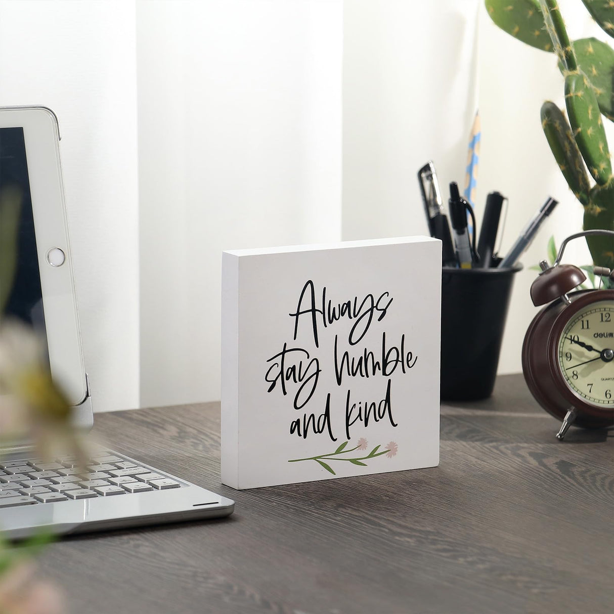 Decor unlimited Farmhouse Decor, 3 Pcs 5x5 Inches Office Home Sayings Wooden Block Signs - Funny Quotes for Tiered Tray Wood Signs Decor - Wooden Block Signs Set Table Centerpiece Decorations for Home Office Shelf Desk Decor unlimited