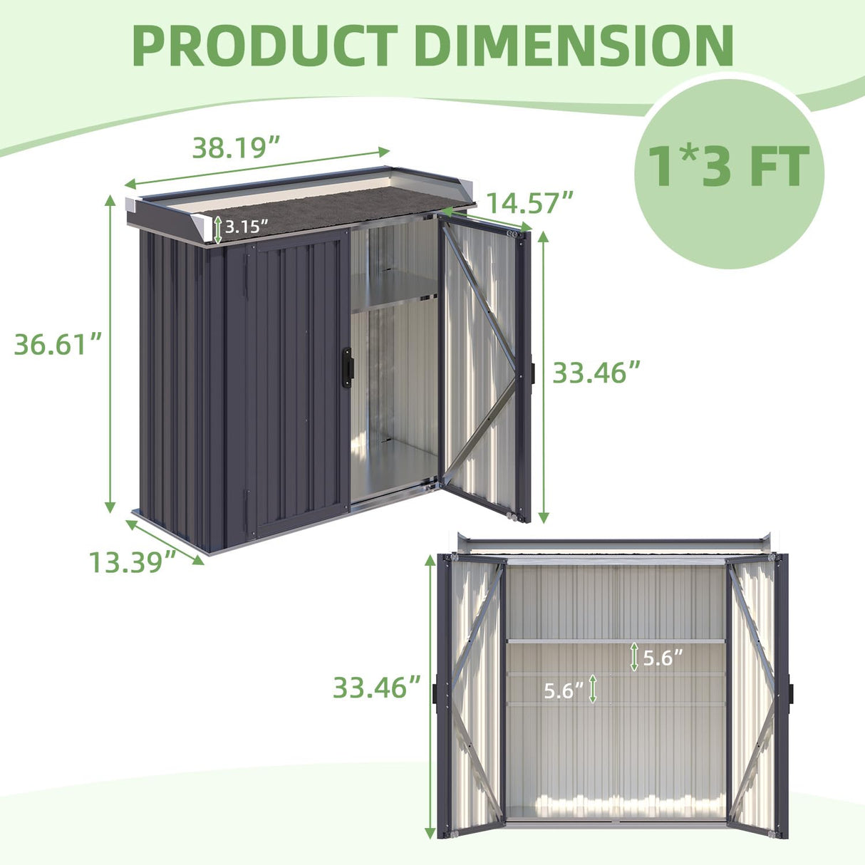 AECOJOY Outdoor Storage Cabinet Waterproof, Outside Metal Sheds & Outdoor Storage Garden Cabinet with Adjustable Shelves for Gardening Tools and Plants, Grey AECOJOY