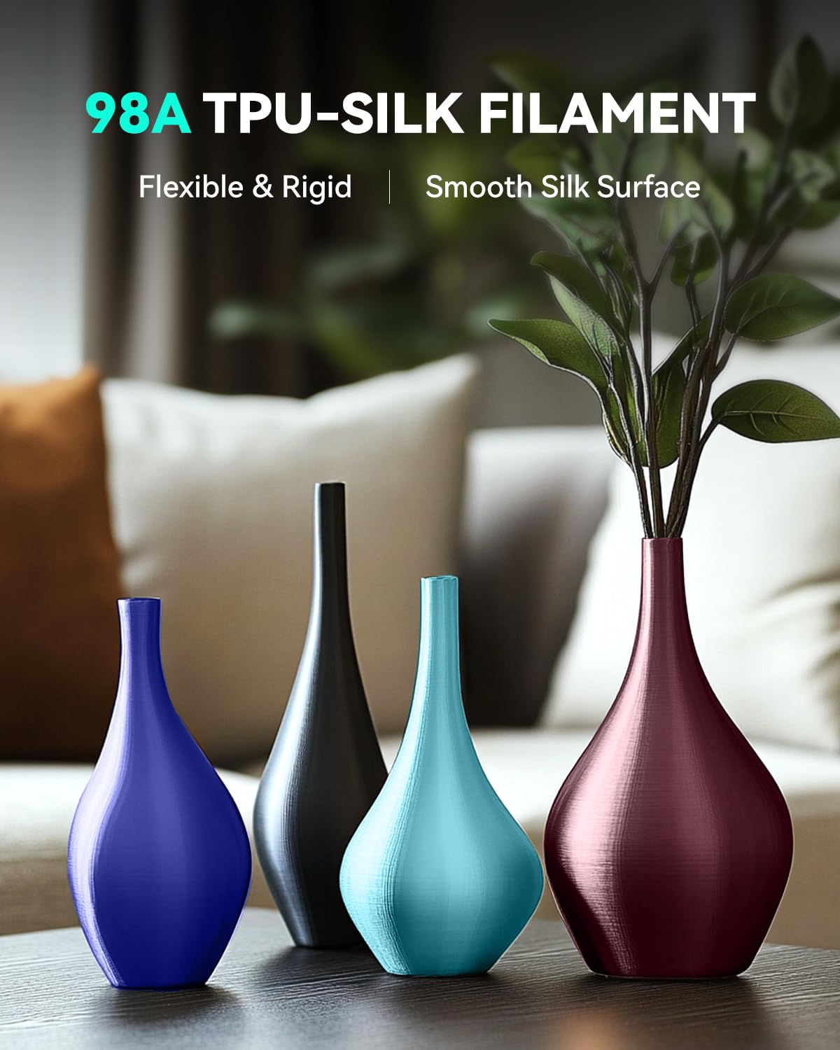 SUNLU TPU-Silk 3D Printer Filament, 98A TPU Filament 1.75mm, Glossy Silk Surface TPU Filament, Flexible TPU 3D Printing Filament, Dimensional Accuracy +/- 0.03mm, 1kg(2.2lbs) Spool, Royal Blue SUNLU