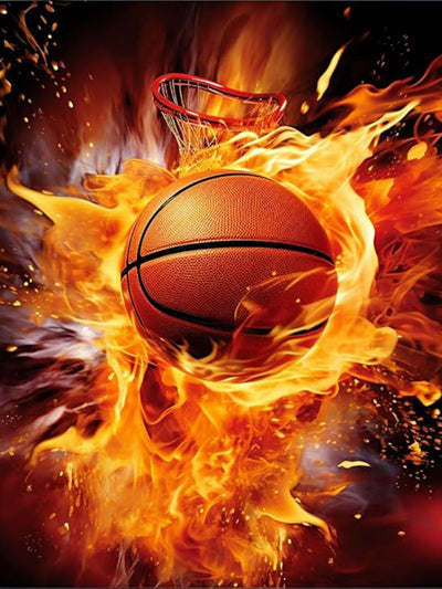EATUKYIC Basketball in Fire 5D Diamond Art Painting by Number Kits for Adults DIY Paint with Full Drill Round Diamond Gems Painting Art Craft for Home Wall Decoration 12x16inch