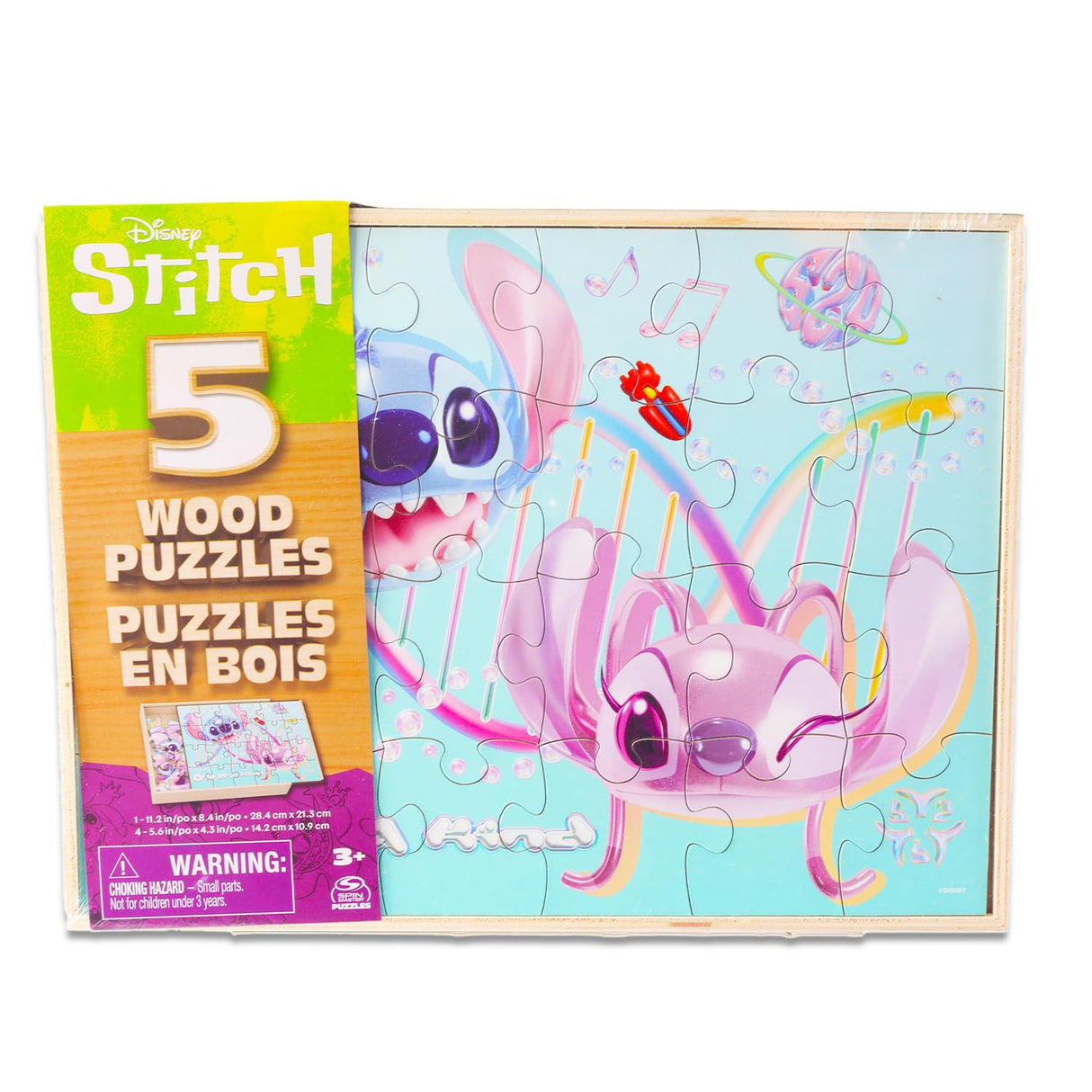 Stitch Wooden Puzzle 5 Pack - Stitch and Angel Wood Puzzles Bundle with Holding Tray Plus Tattoos, Activity Book, More for Boys, Girls | Stitch Jigsaw Puzzles for Kids Disney