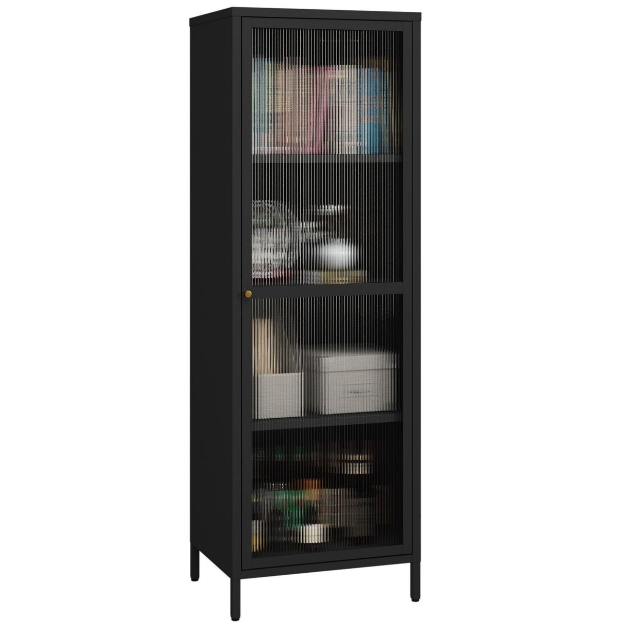 MIOCASA Metal Storage Cabinet with Glass Door, Steel File Cabinet with 3 Shelves 59.06-inch high for School, Bedroom, Home Office, Gym and Changing Room - Black MIOCASA