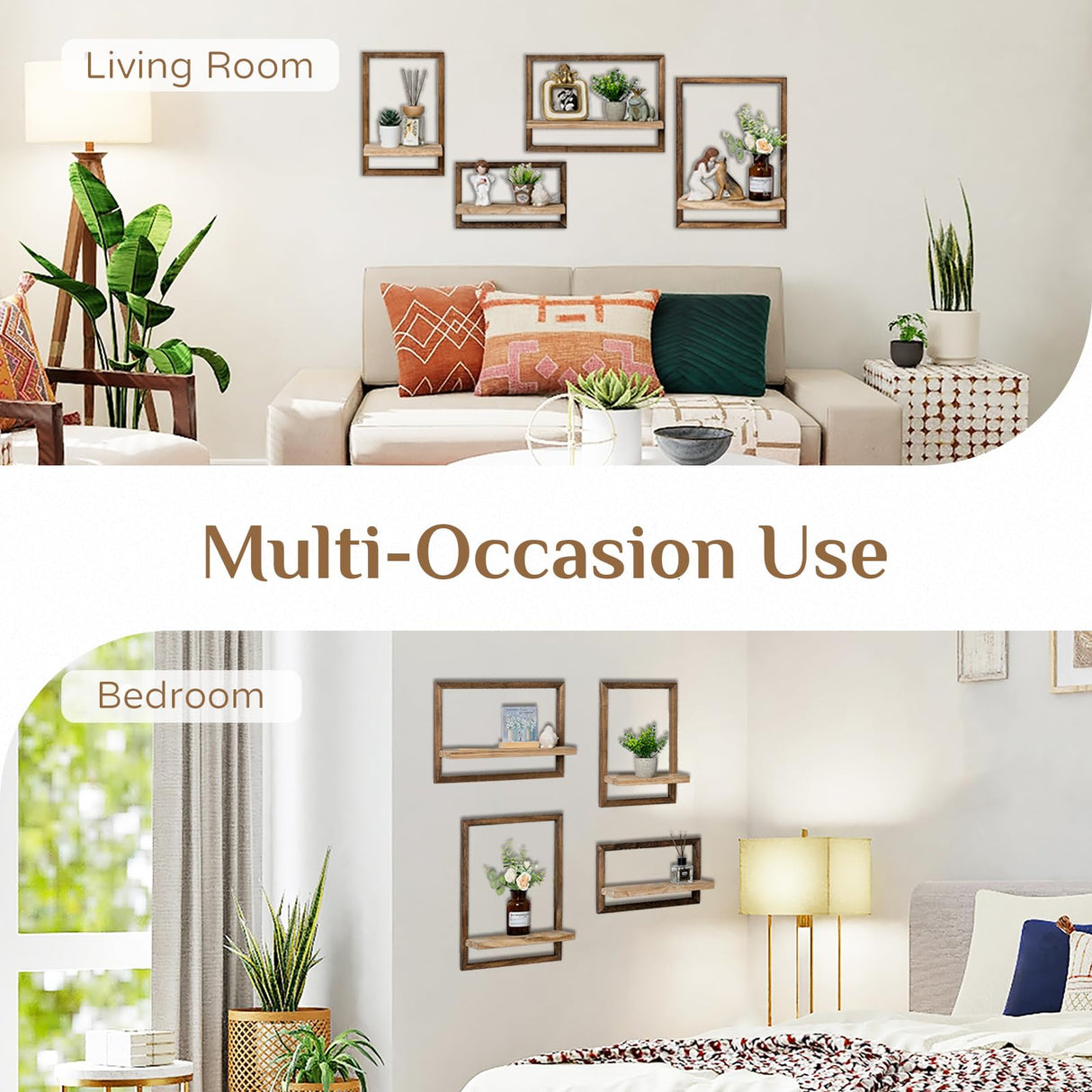 Walasis Wood Wall Shelves for Bedroom Farmhouse - Rustic Floating Shelf Decorative Storage Shelving Wall Mounted Decor with Frame for Living Room Walasis