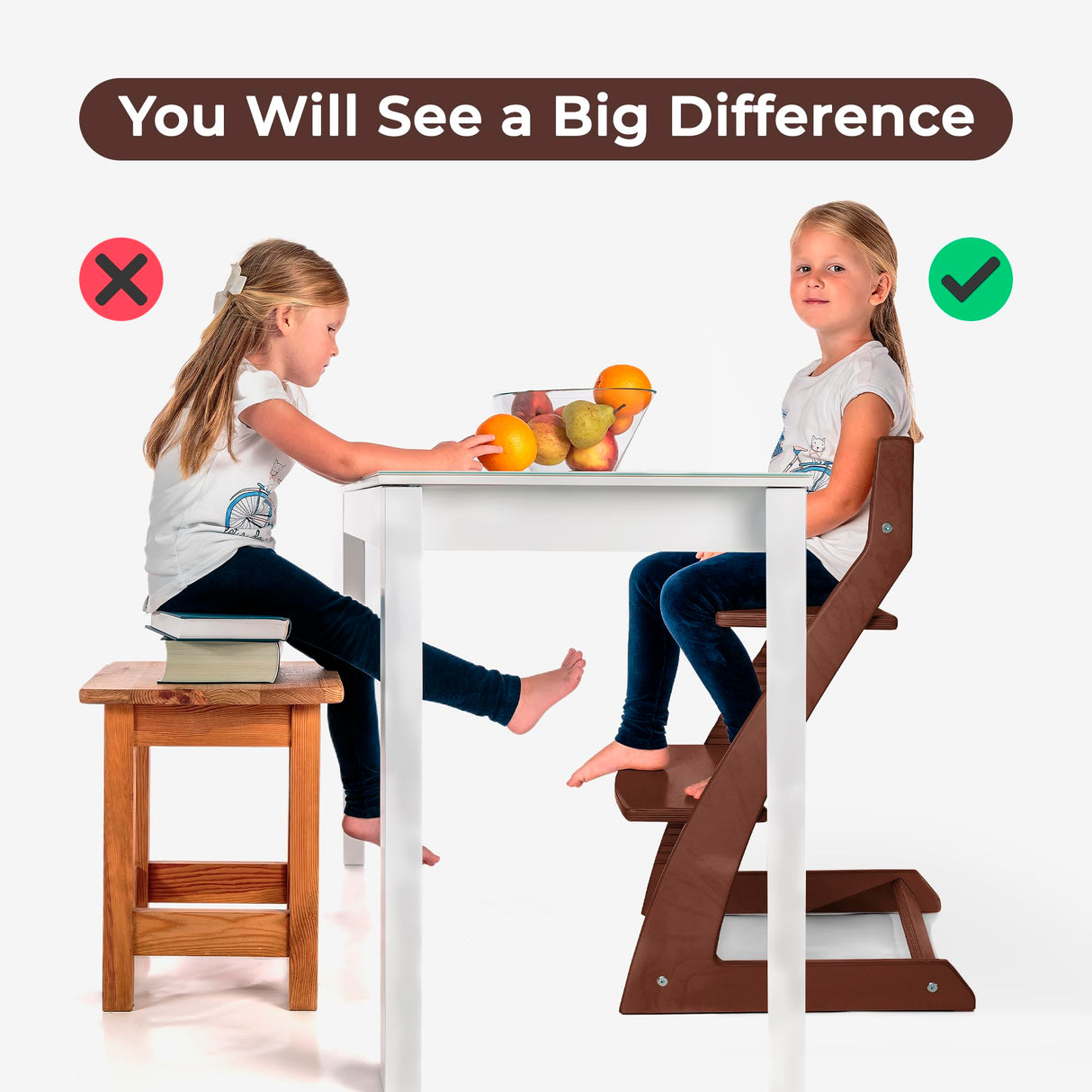 FORNEL Wooden High Chair for Babies and Toddlers - Adjustable Height Easy to Clean Toddler Highchair - Kids Dining Chair from 3 Years to 200 Lb, Grow with Child (Dark Walnut) Fornel