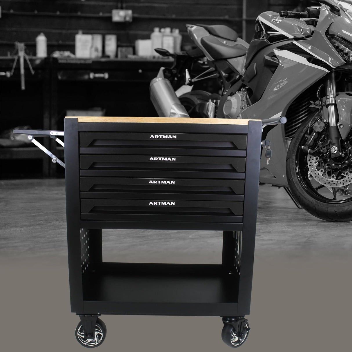 Campfun 4 Drawers Tool Box with Wheels, Rolling Tool Chest Rolling Tool Cart with Drawers, Multifunction Tool Box for Mechanic Tool Cart, Tool Box Organizers and Storage for Garage, Black Campfun