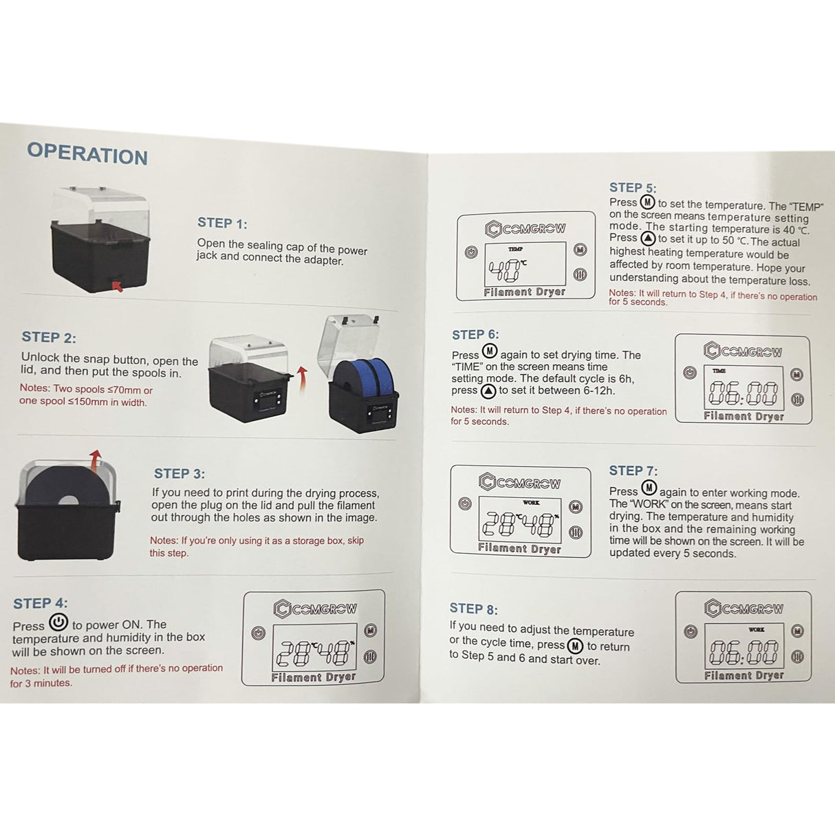 Comgrow 3D Printer Filament Dryer Box, Comgrow 3D Filament Storages, Keeping Filaments Dry During 3D Printing, Compatible with 1.75mm/2.85mm PLA ABS Material, Filament Dehydrator, Spool Holder Comgrow