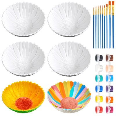 Trandraft 6 Set Paint Your Own Ceramic Sunflower Bowl Keepsake DIY Ceramics to Paint Paintable Ceramic Bowl Unpainted Ceramic Bisque Painting for Adult Craft Projects