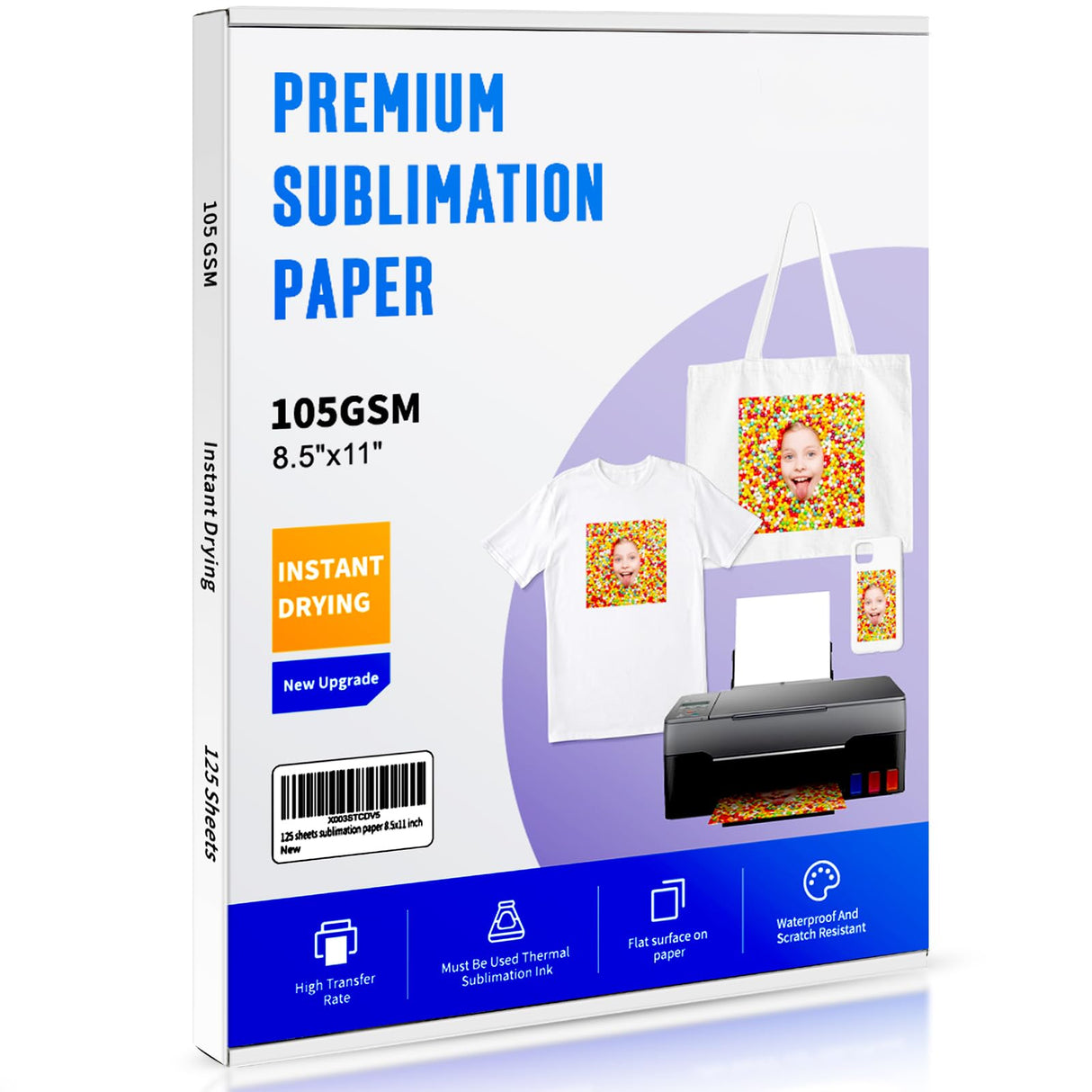 Sublimation Paper 8.5 x 11 inches - 125 Sheets 105gsm Compatible with Any Inkjet Printer For DIY Unique Holiday Birthdays Gifts Enfinet