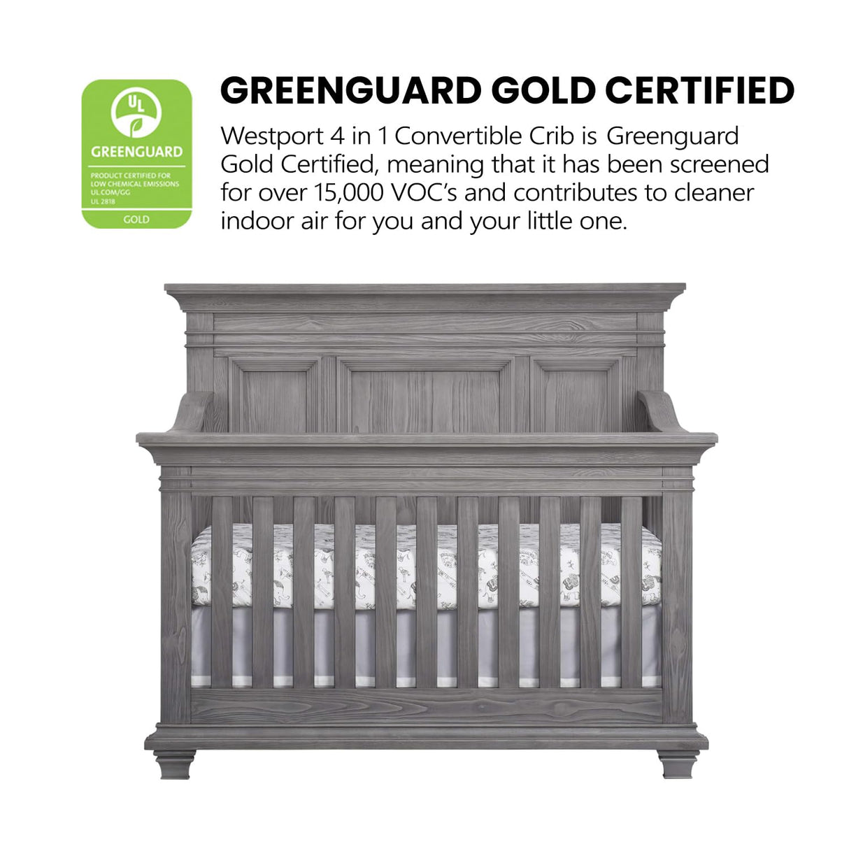 Oxford Baby Westport 4-in-1 Convertible Crib, Dusk Gray, GreenGuard Gold Certified Oxford Baby