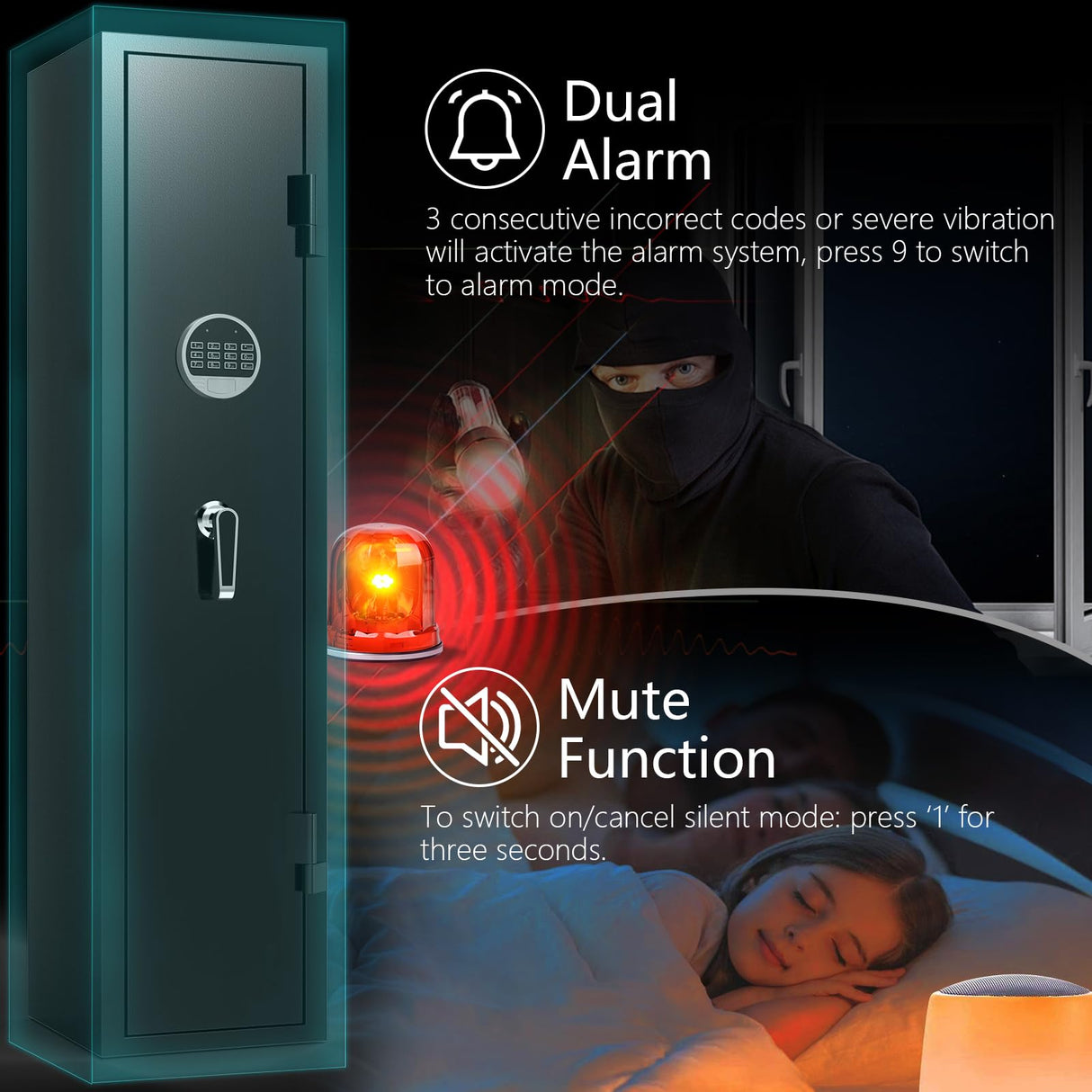 HEANVO 4-6 Rifle Safe, Large Gun Safe for Home Rifles and Pistols, Gun Cabinet for Rifles and Shotguns with Drawer, Gun Cabinets with LED Lights and Double Alarm System HEANVO