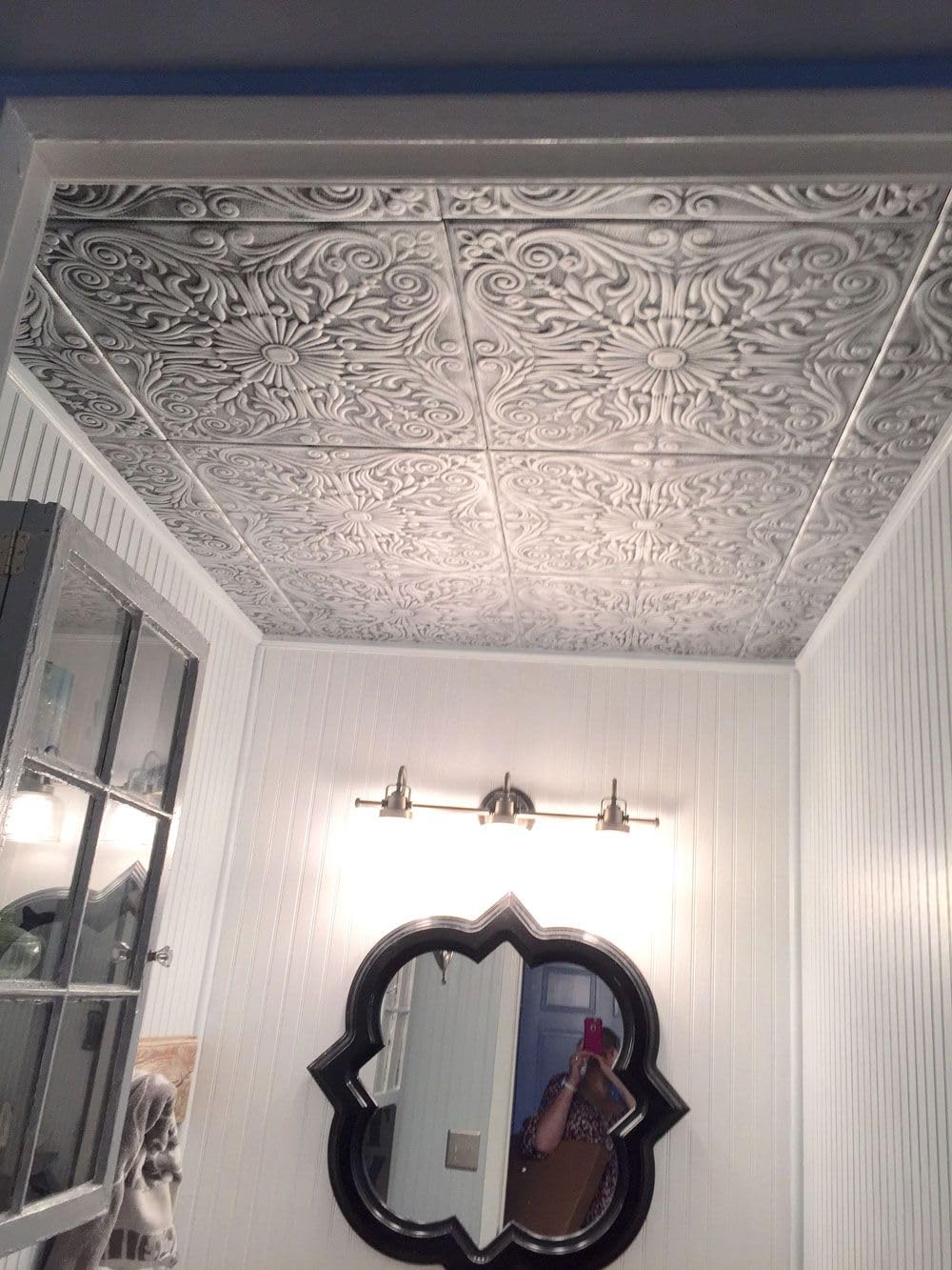 A La Maison Ceilings R139 Spanish Silver Foam Glue-up Ceiling Tile (259.2 sq. ft./Case) Pack of 96, Antique Silver À LA MAISON CEILINGS