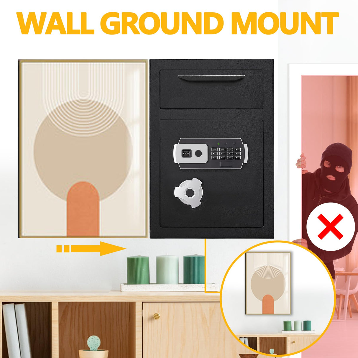 2.6 CUB Depository Drop Safe Fireproof, Front Drop Slot Lock Box with Digital Combination and Anti-Fishing, Silent Deposit Safe Box, Security Money Safe for Cash Slips Expense Business Office Home KAER