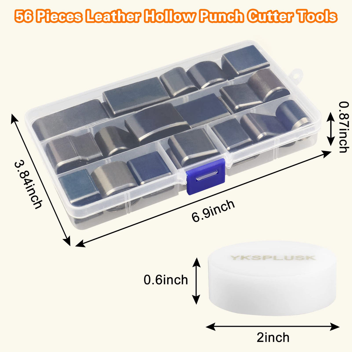 YKSPLUSK 56 Pieces Leather Hole Punch Set, Leather Cutting Dies Kit with Storage Case & Mat, Multiple Shapes Hole Punch Tool for Belts, Hollow Punch Cutter Tool for Handmade DIY Crafts YKSPLUSK