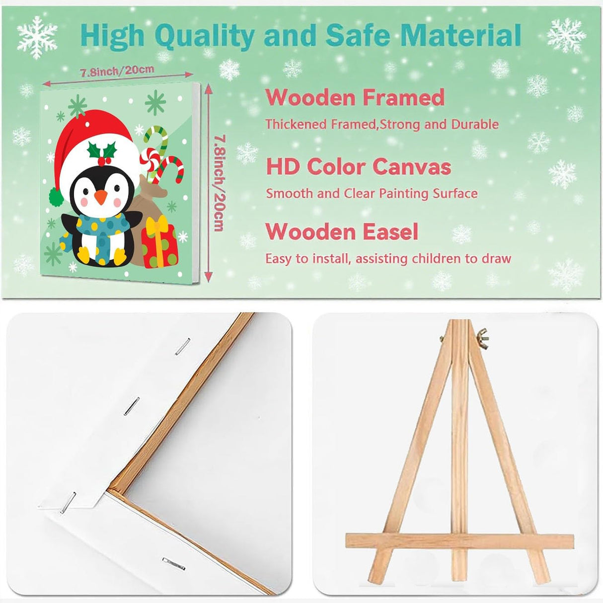 cviokrdu 4 Pack Paint by Numbers Kit for Kids with Frame-Wooden Easel, Christmas Paint by Numbers for Kids Ages 4 8 12, Easy Christmas Acrylic Oil Painting Kits for Home Wall Decoration 8x8 inch cviokrdu