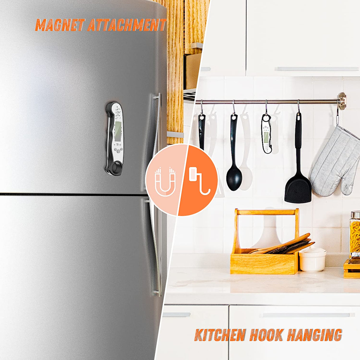 Digital Meat Thermometer, Waterproof Instant Read Food Thermometer for Cooking and Grilling, Kitchen Gadgets, Accessories with Backlight & Calibration for Candy, BBQ Grill, Liquids, Beef, Turkey… ImSaferell