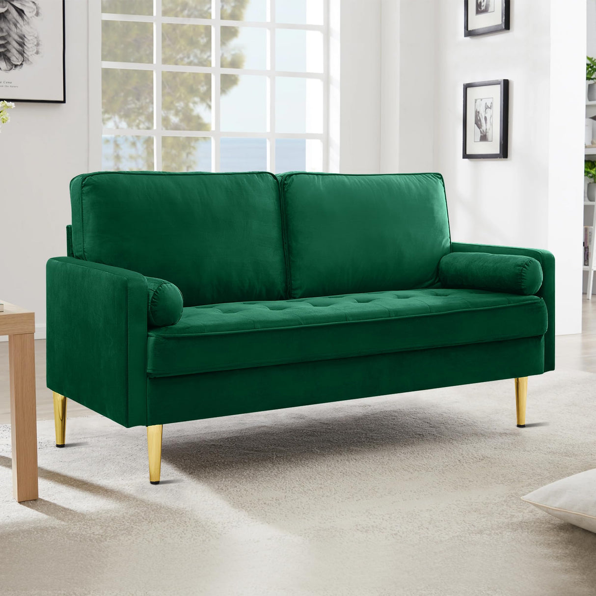 Hdxdkog Velvet Loveseat Sofa,Mid Century Modern Small Love Seats Furniture Comfy Couch for Living Room, Upholstered 2 Seater Sofa for Small Apartment (Green, 66.9 Inch) Hdxdkog