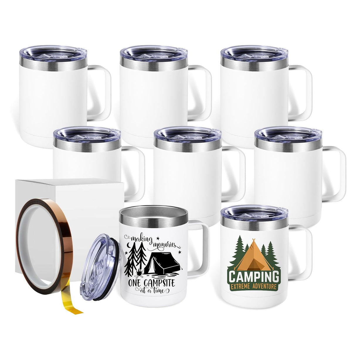 ColorSub 12 oz Sublimation Tumblers with Handle Insulated Stainless Steel Coffee Mugs Matte Tumblers Blanks with Gift Box, Heat Tape for Hot Cold Drinks, 8 Pack ColorSub