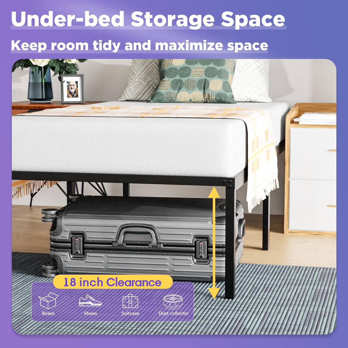 PayLessHere 18 Inch High Metal Platform Bed Frame with Maximum Storage Space Under The Heavy Duty Bed Frame No Box Spring Needed Noise-Free Easy Assembly (Twin) PayLessHere