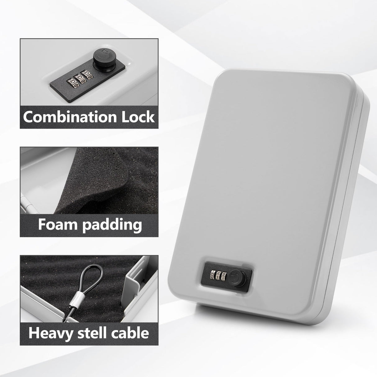 Sgorlds Gun Safe for Pistol, Portable Handgun Lock Box with Combination Lock, Pistol Safe for Car, Home, Travel, 11.5" x7.5" x2.5", Gray Sgorlds