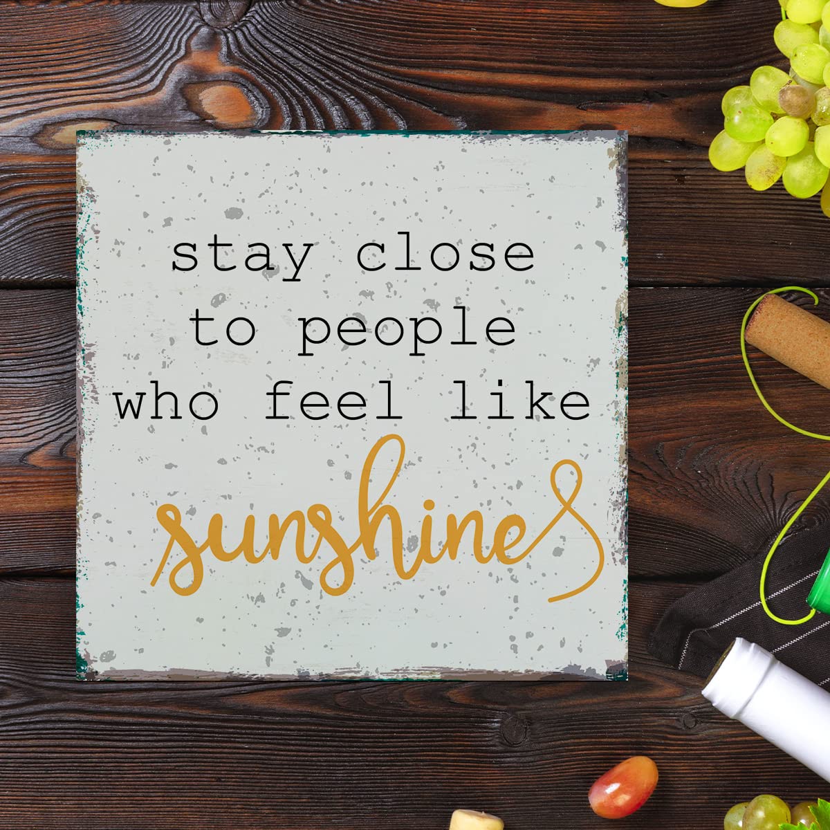Stay Close to People Who Feel Like Sunshine Sign, Farmhouse Summer Sunshine Wood Square Sign Desk Decor Home Office Shelf Decoration 5 x 5 Inches WRSUNT