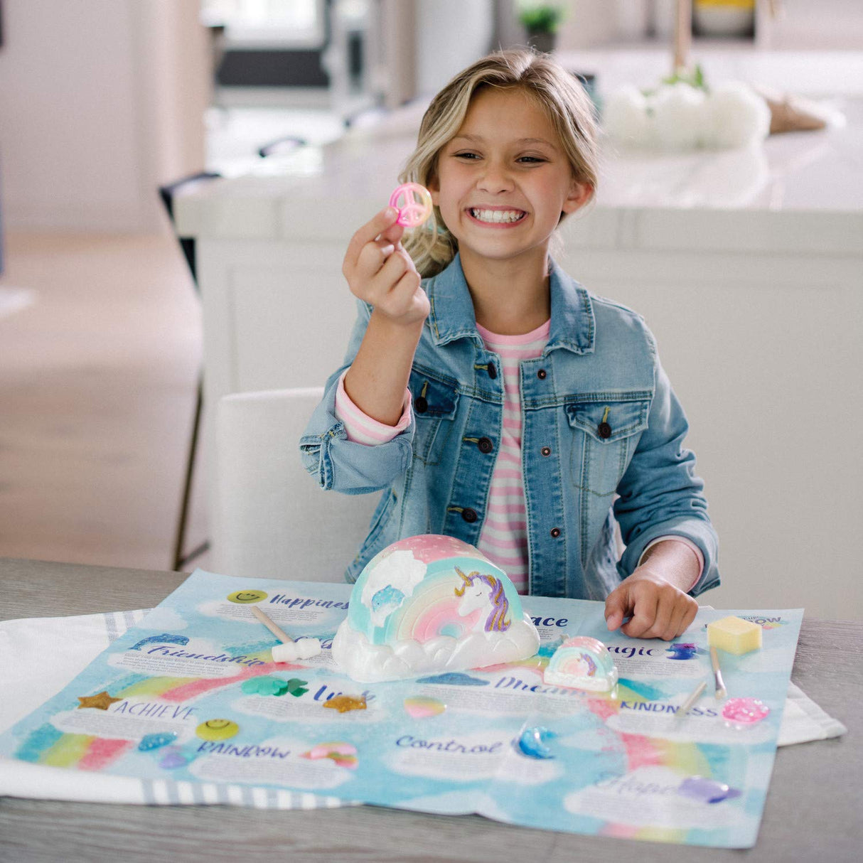 MindWare Dig It Up! Rainbow Shaped Discovery for Girls - Kit Includes 13 Charms for Find, 2 Chiseling Tools, Hammer, Excavation Brush, Sponge, Poster and Guidebook - Ages 4 and Up MindWare