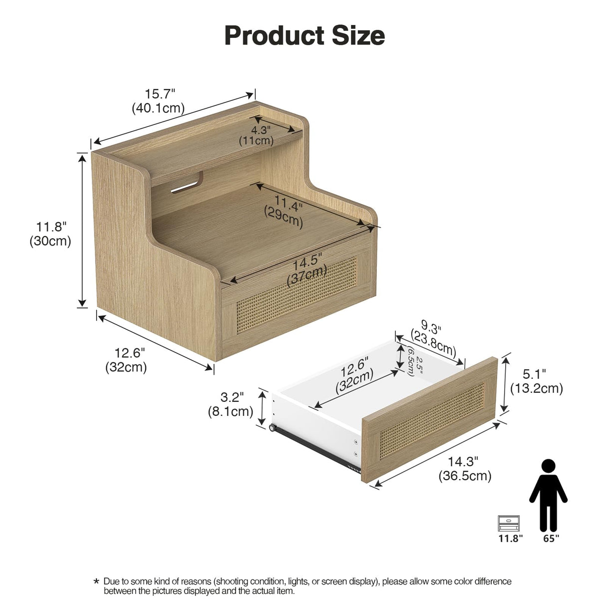 Giluta Floating Nightstand Set of 2 with Drawer & Open Shelf, Small Bedside Table Floating Night Stand for Bedroom Wood Wall Mounted Nightstands Giluta