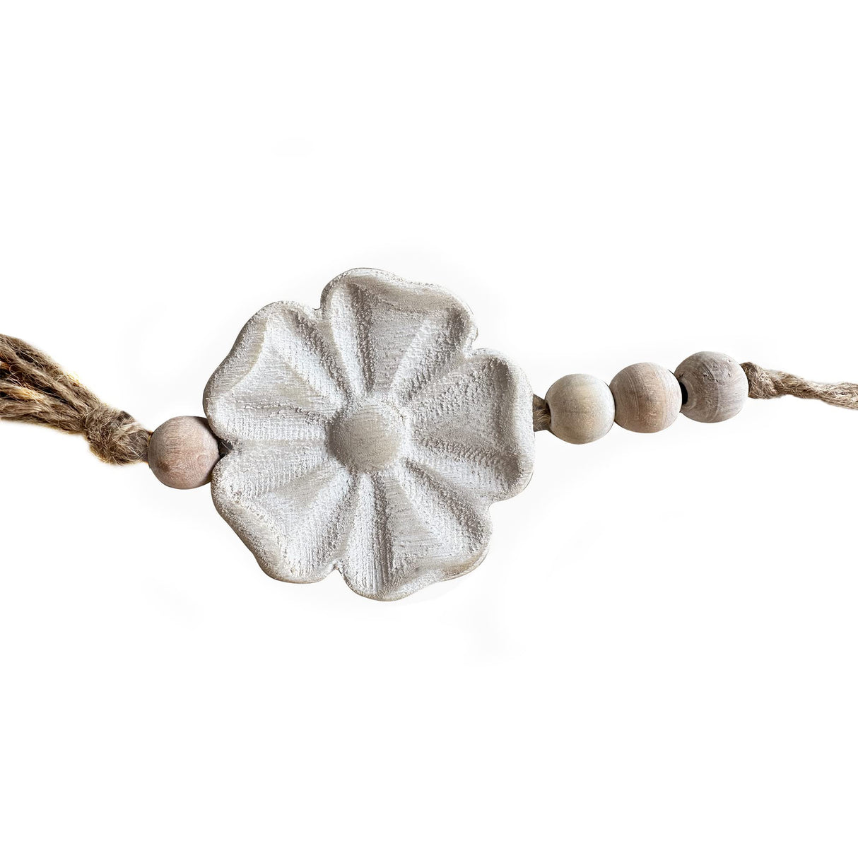 2pcs Carved Floral Tassels with Farmhouse Wood Beads - Multi-Functional Wall Decor Tray Home Decoration (Natural) Musanpou