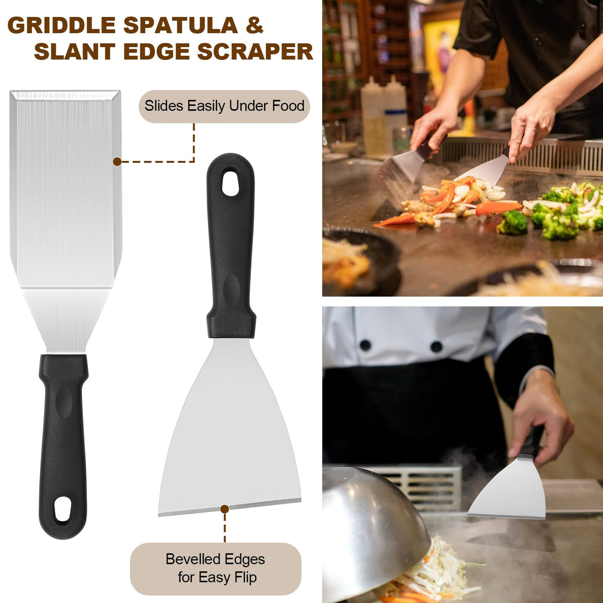 14PCS Griddle Accessories Kit, Flat Top Grill Accessories Set for Blackstone and Camp Chef, Grill Spatula Set with Enlarged Spatulas, Scraper for Outdoor Barbecue Deedro