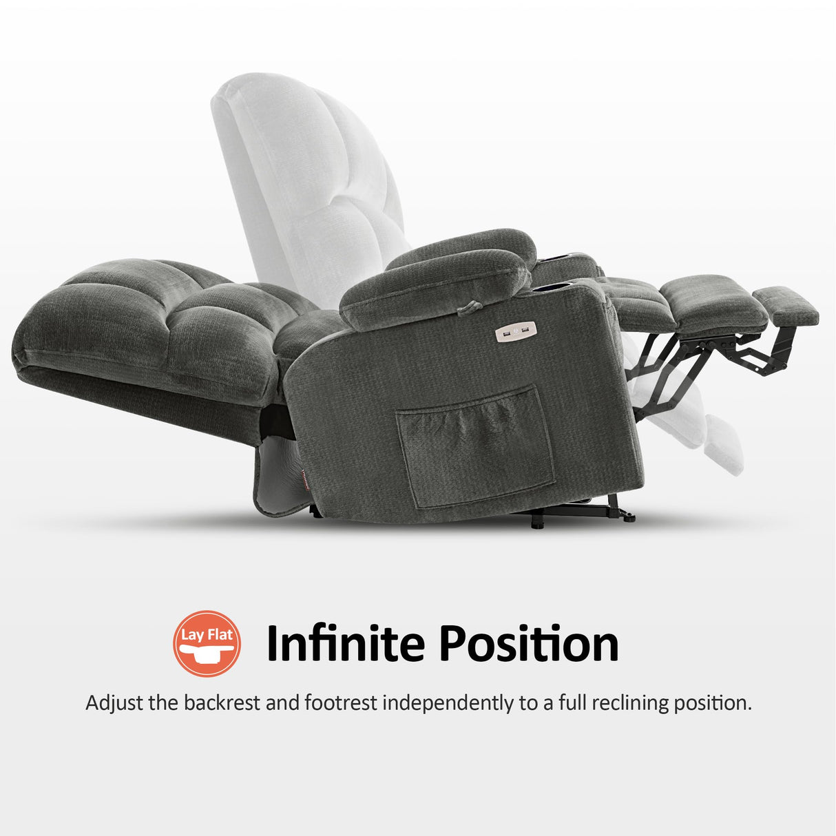 MCombo Oversized Dual Motor Power Lift Recliner Chair Sofa with Massage and Heat for Big Elderly People, Infinite Position, USB Ports, Fabric R7688 (Grey, Large-Oversize) MCombo