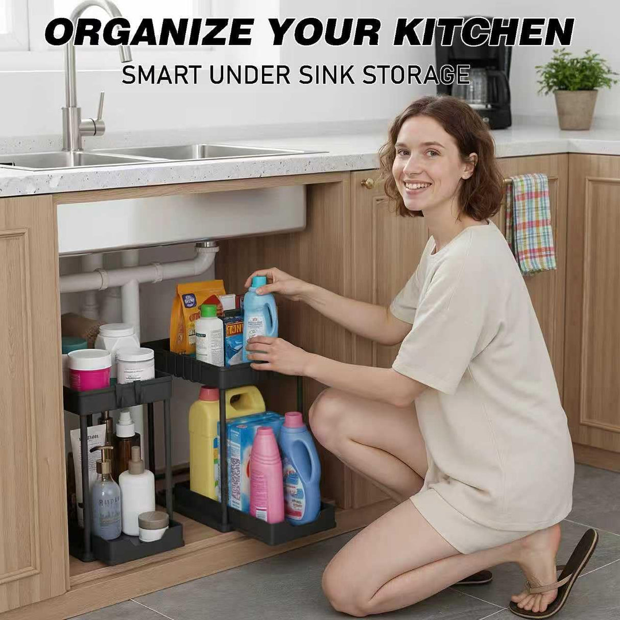 Meltrck Under Sink Organizer 2 Pack,Bathroom Under Cabinet Storage with Pull Out Sliding Drawers for Kitchen Organization,12.8 Inch,Black Meltrck