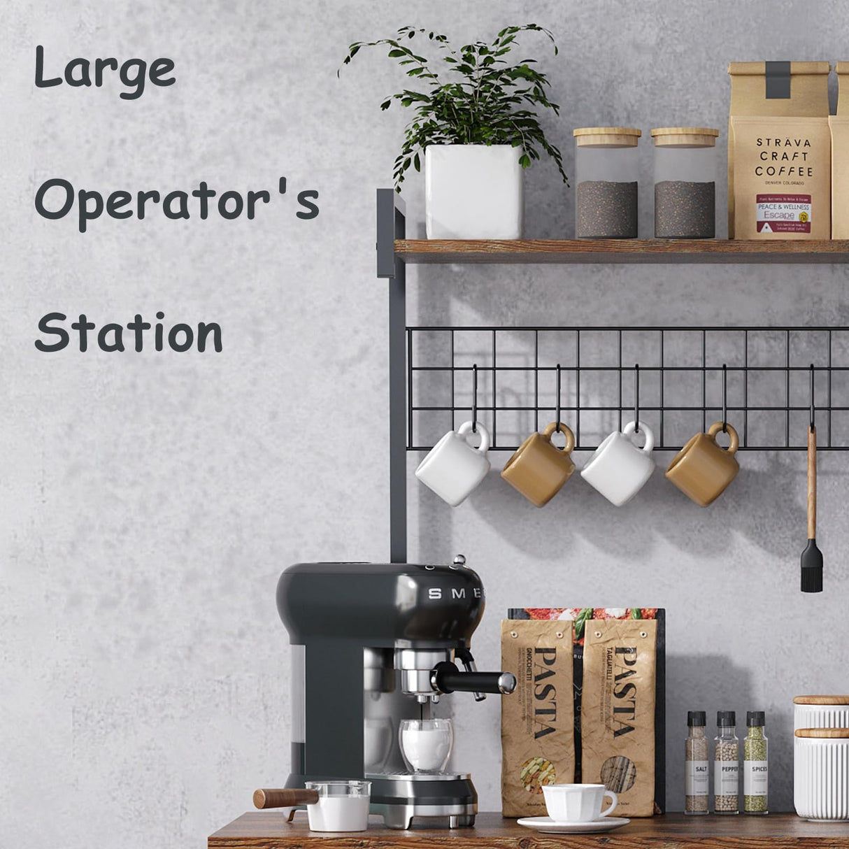 Honkazita Farmhouse Coffee Bar Cabinet - 31" Sideboard Buffet Cabinet with 8 Hooks and Removable Sliding Storage Basket - Ideal for Kitchen& Dining&Living Room - Rustic Brown Honkazita