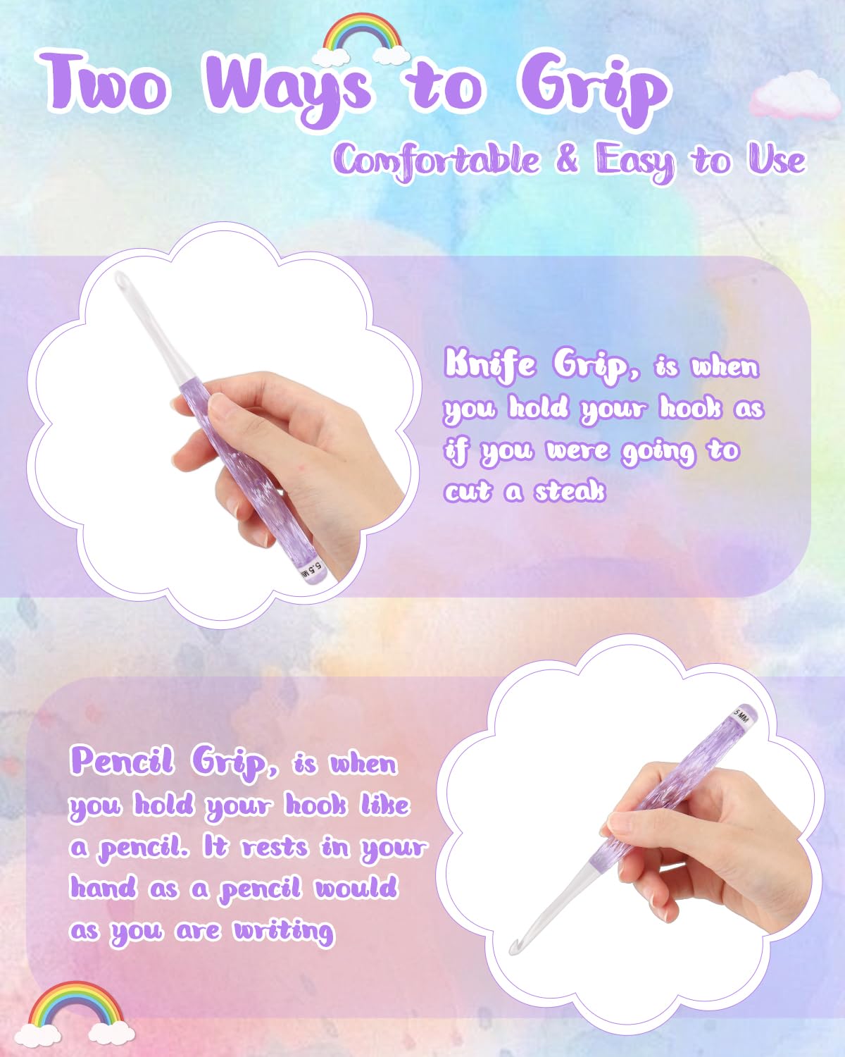 Coopay Inline Crochet Hooks, 8 Sizes Crochet Hook Set 2.5mm(C)-6mm(J), See-Through Plastic Handle, Ergonomic & Pretty, Ideal for Crocheting Blankets, Dolls, Shawls, Hats, Scarves Coopay